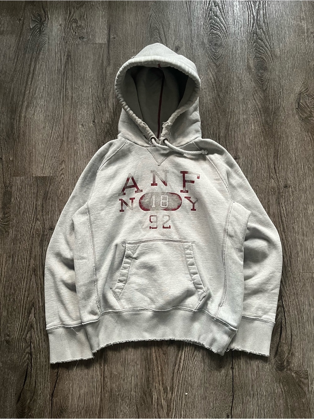 Abercrombie & Fitch Light Gray Zip-Up Hoodie with Maroon Logo